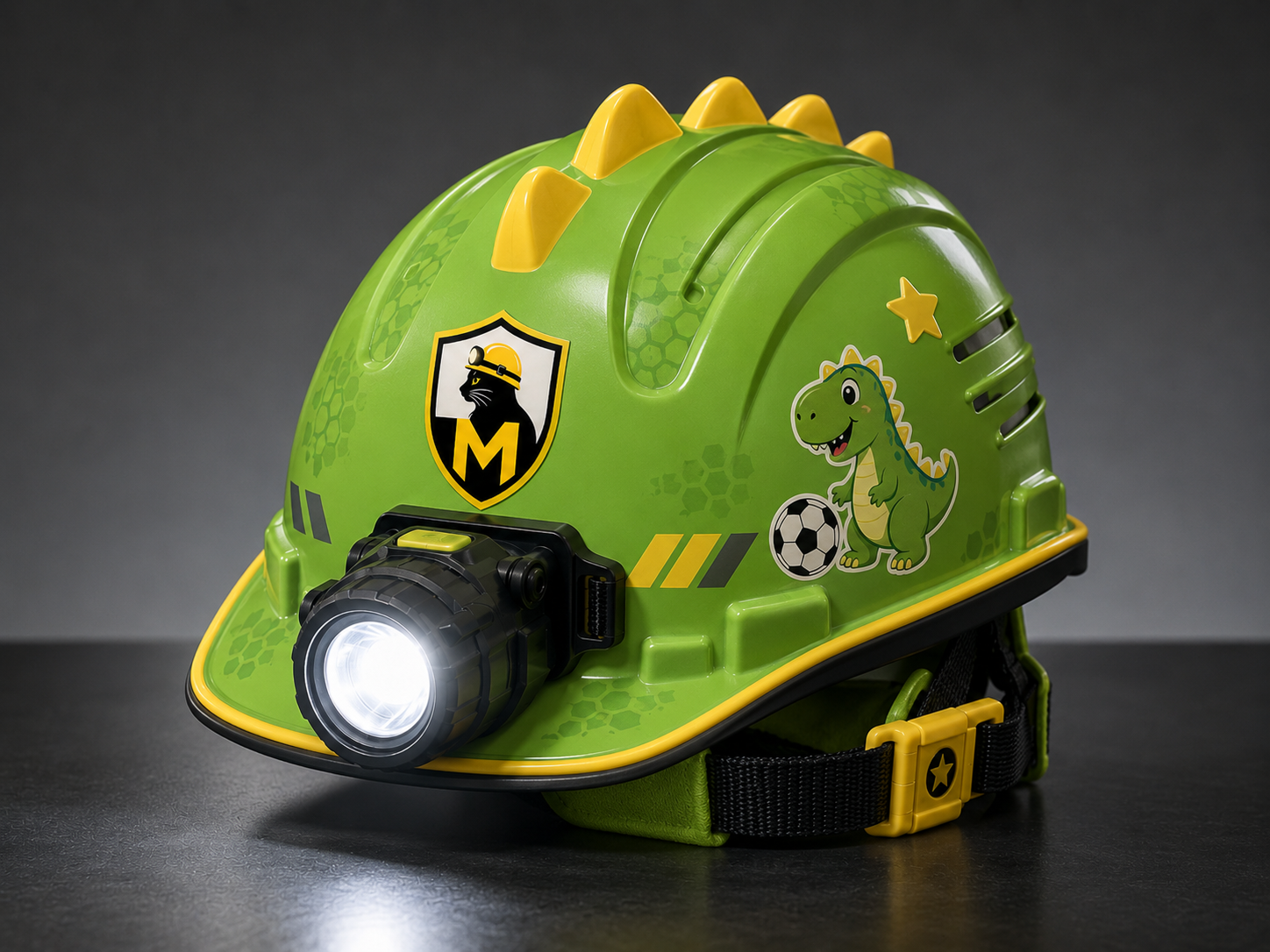 Casco de seguridad con foco - Niño Dinosaurio
